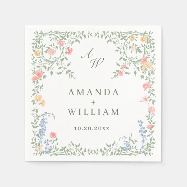 Meadow Pastel Fransk Ro Blommigt Bröllop Pappersservett (Framsidan)