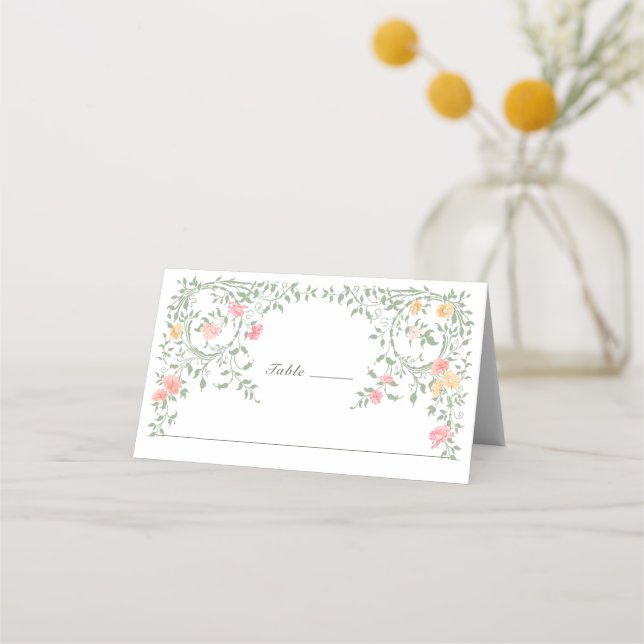 Meadow Pastel Fransk Ro Blommigt Bröllop Placeringskort (Framsida)