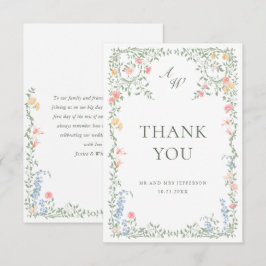 Meadow Pastel Fransk Ro Blommigt Bröllop Tack Kort