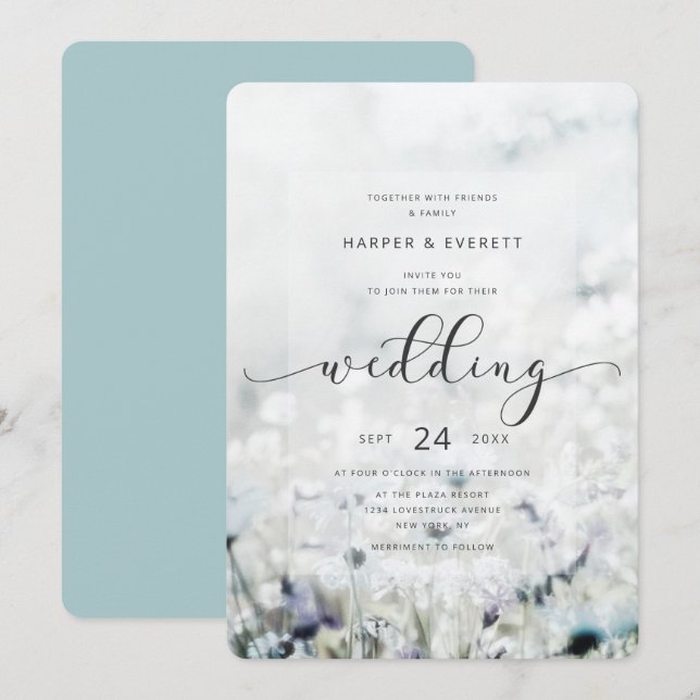 Meadow Sång Fading Wildblomma Boho Bröllop Inbjudningar (Fram/baksida)