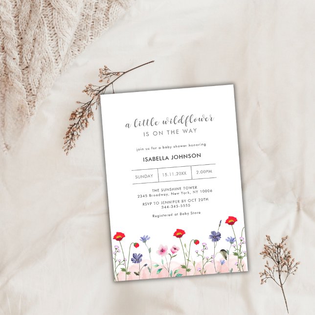 Meadow Summer Little WildblommBaby Shower Inbjudningar (Meadow Summer Little Wildflower Baby Shower Invitation)
