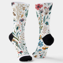 "Meadow Whispers" Blommigt Crew Socks