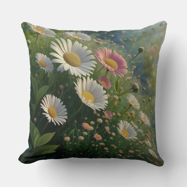 Meadow Whispers: Daisy Symphony in Bloom Kudde (Framsida)