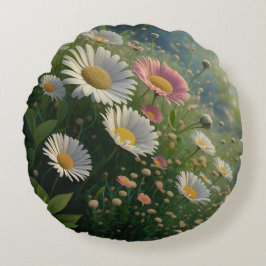 Meadow Whispers: Daisy Symphony in Bloom Rund Kudde