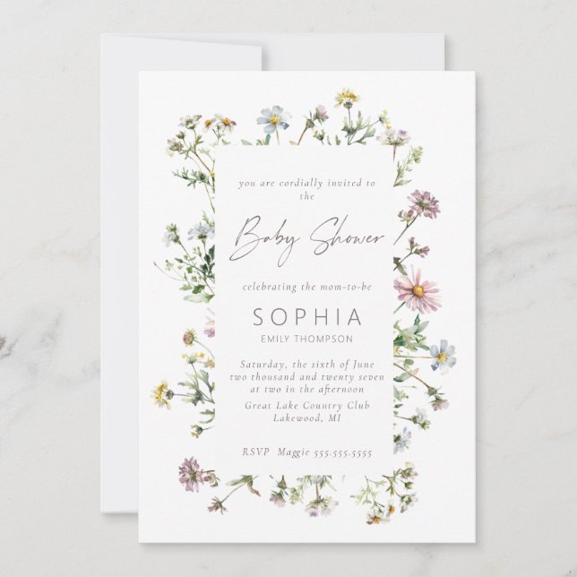 Meadow wildblomma delikat Baby Shower Inbjudningar (Framsida)
