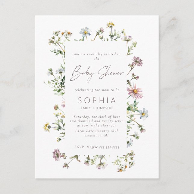Meadow wildblomma delikat Baby Shower Vykort (Framsida)