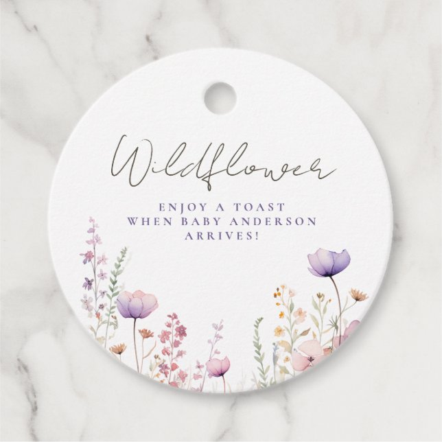 Meadow Wildblomma Fält Baby Shower Woodland Gåvor Etiketter (Framsida)