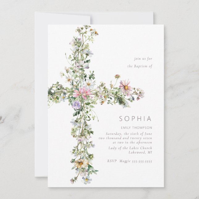 Meadow wildblomma kor, Baptism Christening Inbjudningar (Framsida)