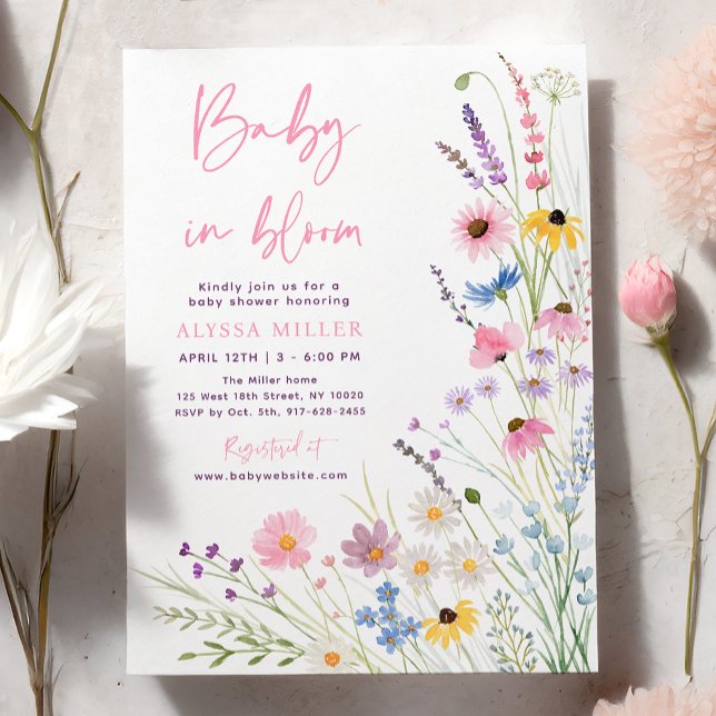 Meadow Wildblommor Baby i Bloom Baby Shower Inbjudningar (Skapare uppladdad)