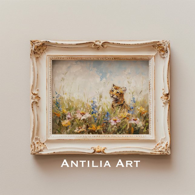 Meadow Wildblommor Painting Tiger Vild Animal Poster (Skapare uppladdad)