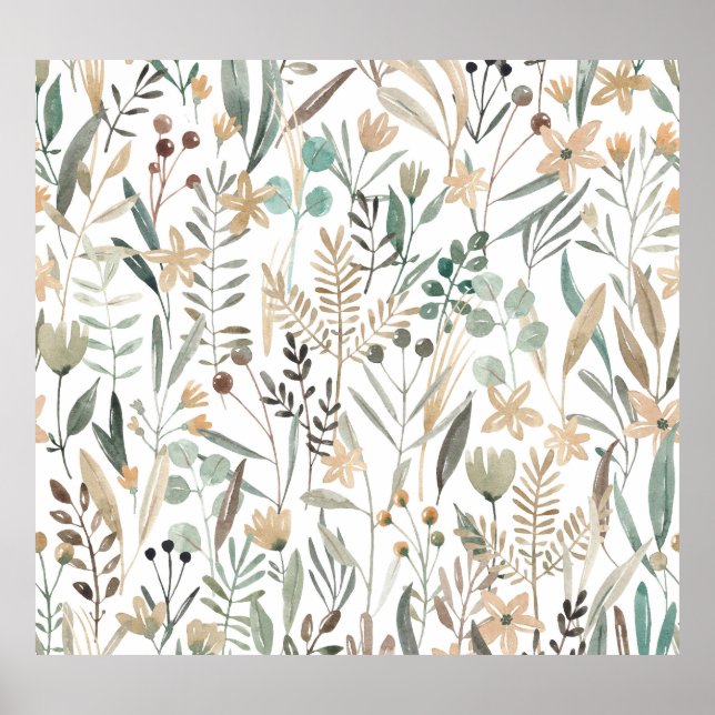 Meadow Wildblommor: Watercolor Charm. Poster (Framsidan)
