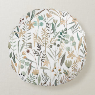 Meadow Wildblommor: Watercolor Charm. Rund Kudde