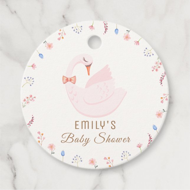Meadow Wildblomprincess Svan Girl Baby Shower Gåvor Etiketter (Framsida)