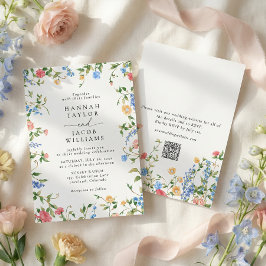 Meadow Wildflower Summer QR Code RSVP Wedding Inbjudningar