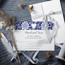 Meadow Wildflowers Blue Indigo Pattern Wedding OSA Kort