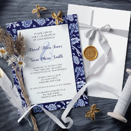 Meadow Wildflowers Indigo Blue Wedding Invitation Inbjudningar