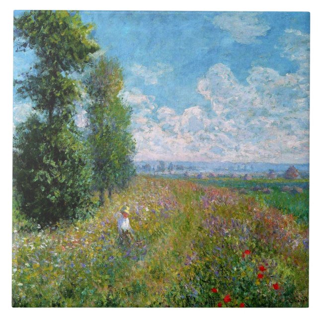 Meadow with Poplars by Claude Monet Kakelplatta (Framsidan)