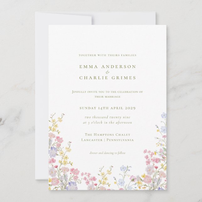Meadows Garden Wildflowers Spring Summer Wedding Inbjudningar (Framsida)
