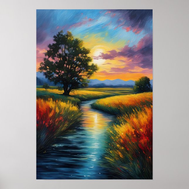 Meadow's Glow, Sunset and River Poster (Framsidan)