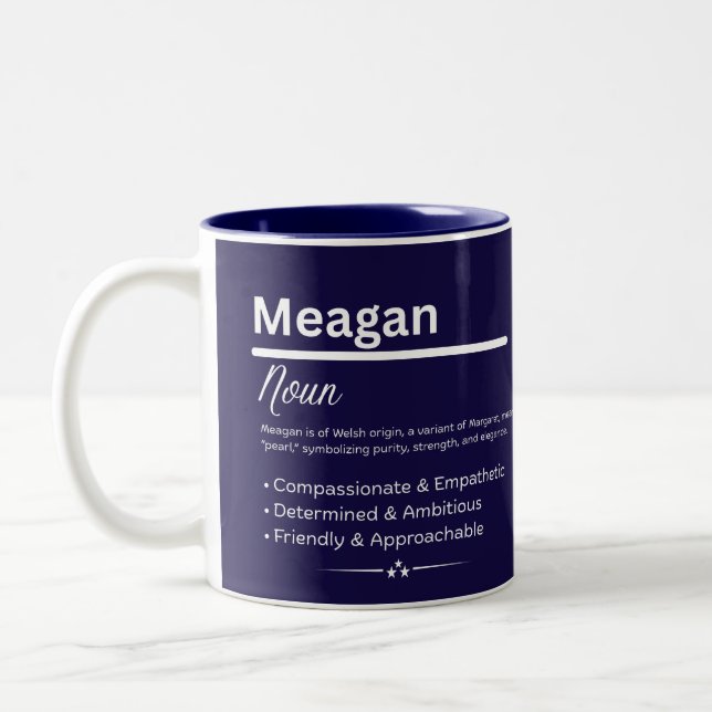 Meagan, Girl Personalized Name Definition Mug Två-Tonad Mugg (Vänster)