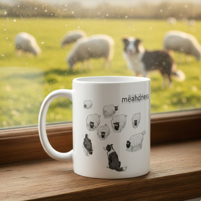 Mêahdness Funny Sheep Dog Pen Sketch Cartoon Kaffemugg (Skapare uppladdad)