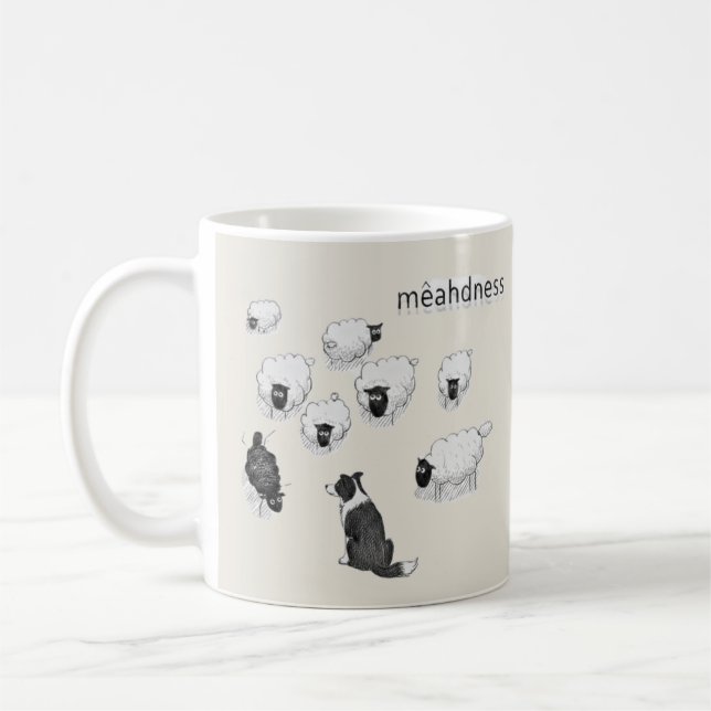 Mêahdness Funny Sheep Dog Pen Sketch Cartoon Kaffemugg (Vänster)