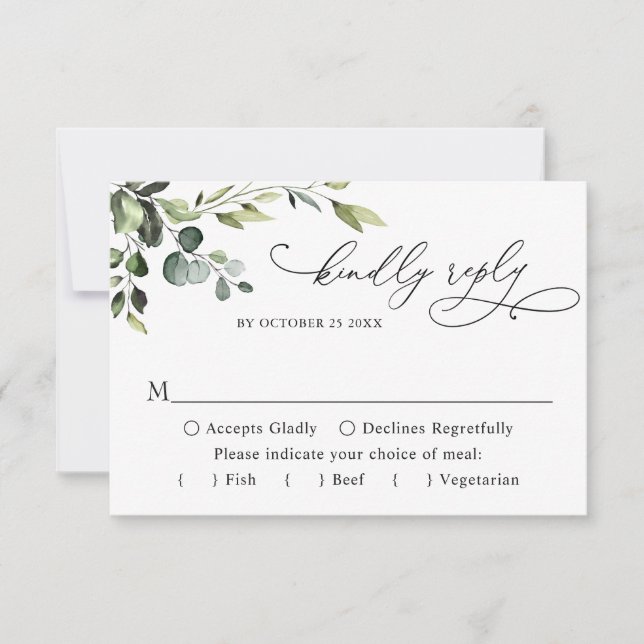 MEAL CHOICE Eucalyptus Watercolor Blommigt Bröllop OSA Kort (Framsida)