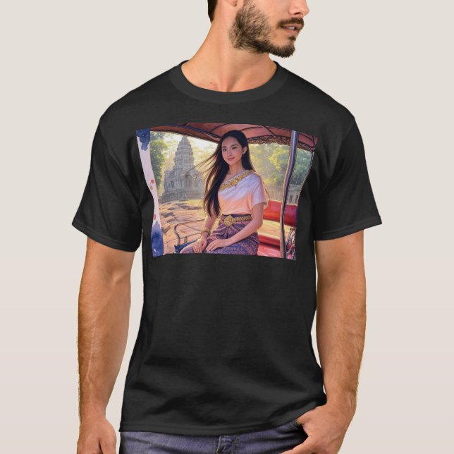 Mealea Rides Self-Driving Tuk Tuk at Ta Prohm V T Shirt (Framsida)