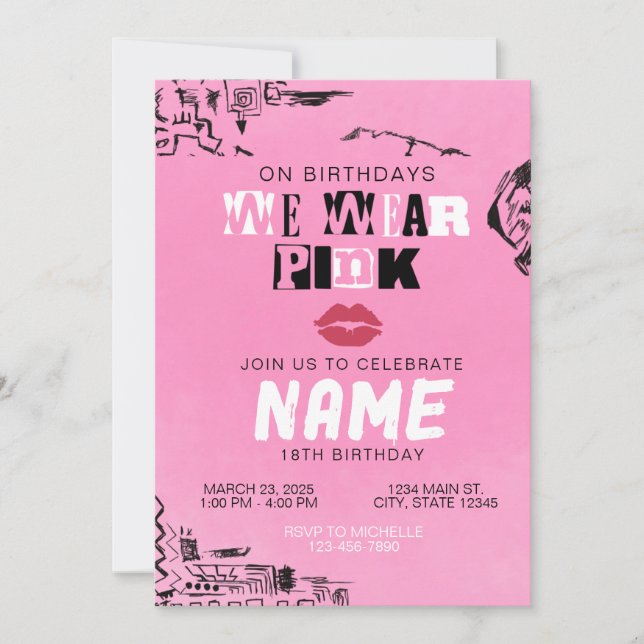 Mean Girls Rosa Inbjudan (Framsida)