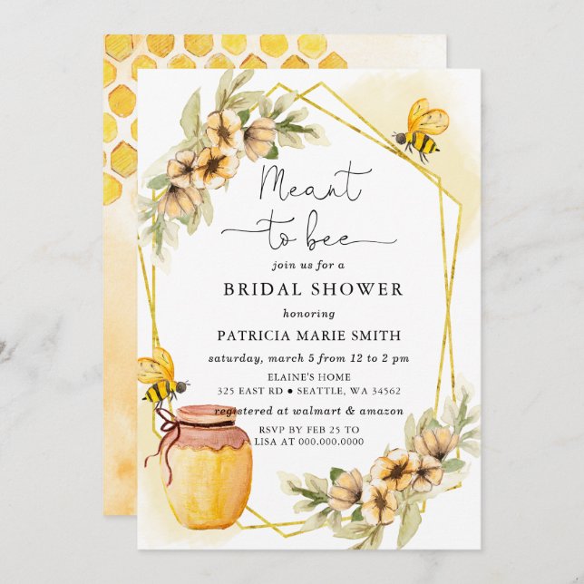 Meant to Bee Honeybee Blommigt Möhippa Inbjudningar (Fram/baksida)
