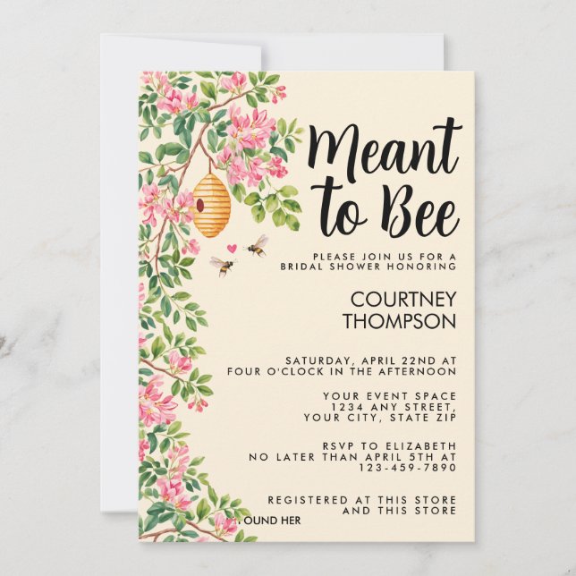 Meant To Bee Watercolor Floral Bridal Shower  Inbjudningar (Framsida)