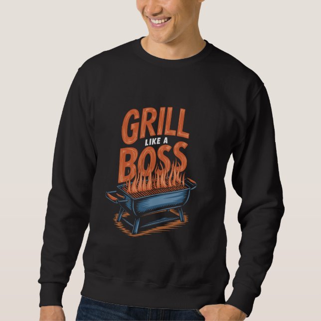 Meat Smoking Design Funny BBQ Griller Meat Smoker  Lång Ärmad Tröja (Framsida)