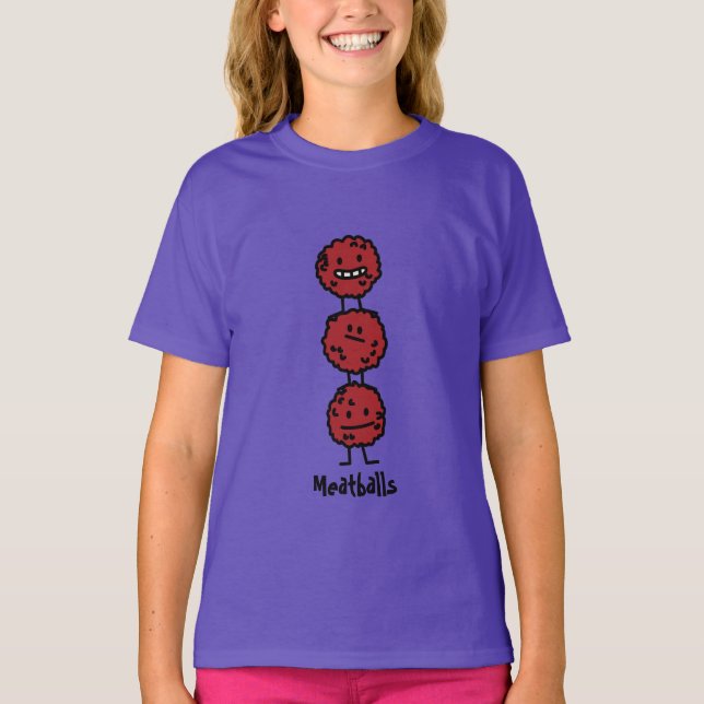 Meatballs som lyckligt överst staplas av varje t shirt (Framsida)