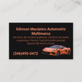 Mecánico Automotriz Naranjo Negro Visitkort
