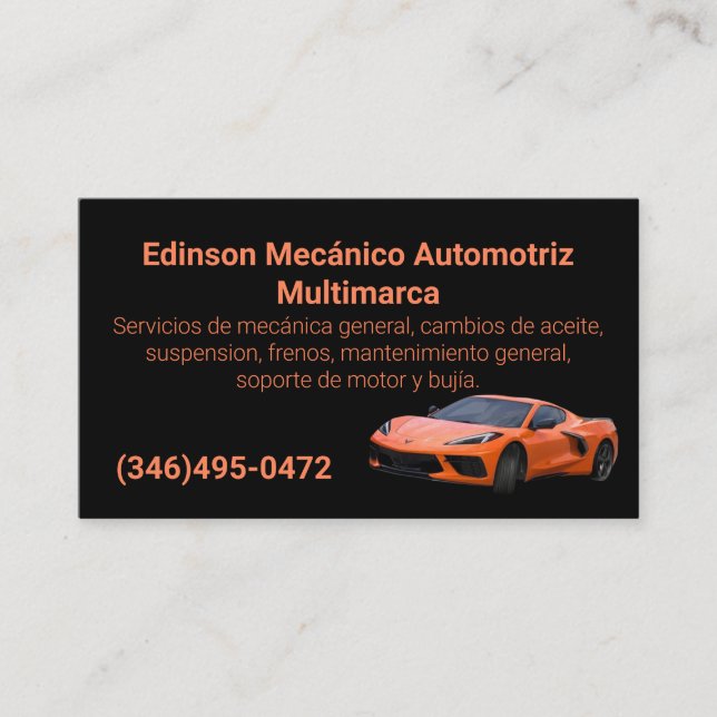 Mecánico Automotriz Naranjo Negro Visitkort (Framsida)