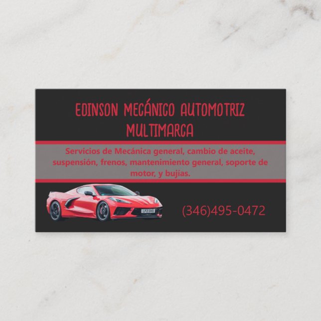Mecánico Automotriz Tarjetas Rojo Negro Visitkort (Framsida)