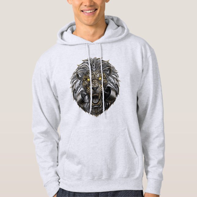Mecha Lejon - Fierce Golden Mechanical Beast Desig Hoodie (Framsida)