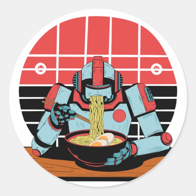 Mecha Ramen Runt Klistermärke (Framsida)