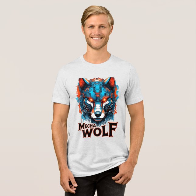 Mecha Wolf Head – Futuristic Cyberpunk Wolf Design T Shirt (Framsida Full)