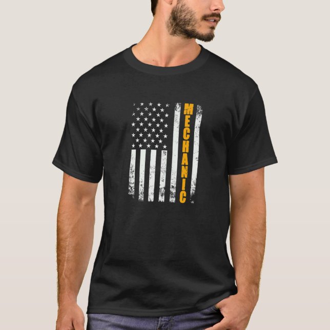 Mechanic American Flagga Usa Patriotic Proud Funny T Shirt (Framsida)