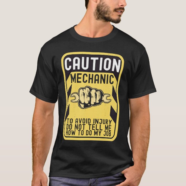 Mechanic Caution Handyman Repairman T Shirt (Framsida)