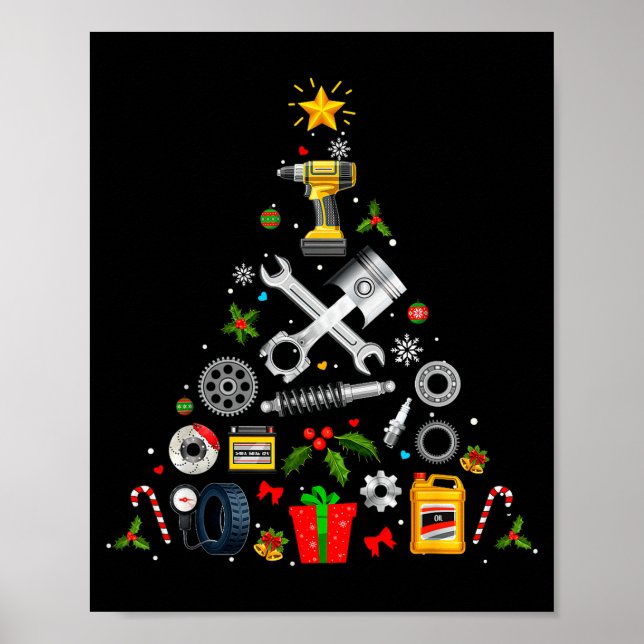 Mechanic Christmas Ornament Tree In Garage Car Mec Poster (Framsidan)