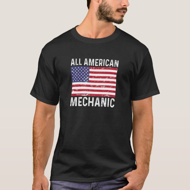 Mechanic Distressed 4th Fourth of July All America T Shirt (Framsida)