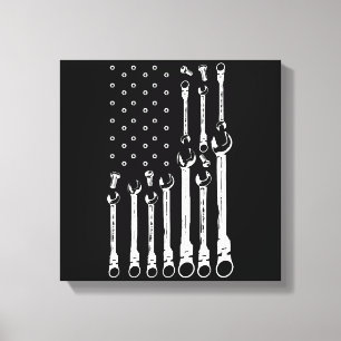 Mechanic Flagga American Patriotic Flagga Car Mech Canvastryck