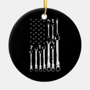 Mechanic Flagga American Patriotic Flagga Car Mech Julgransprydnad Keramik