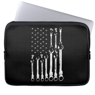 Mechanic Flagga American Patriotic Flagga Car Mech Laptop Fodral