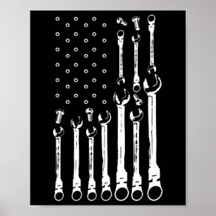 Mechanic Flagga American Patriotic Flagga Car Mech Poster