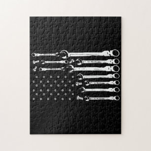 Mechanic Flagga American Patriotic Flagga Car Mech Pussel