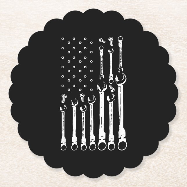 Mechanic Flagga American Patriotic Flagga Car Mech Underlägg Papper (Framsida)