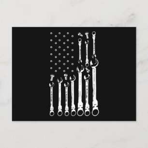 Mechanic Flagga American Patriotic Flagga Car Mech Vykort